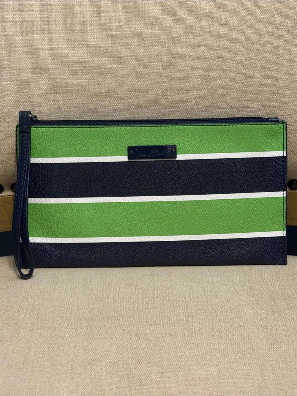 Vera Bradley Green & Navy Striped Wristlet Clutch